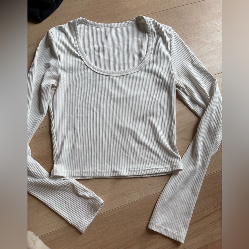 White Ribbed Long Sleeve Top
